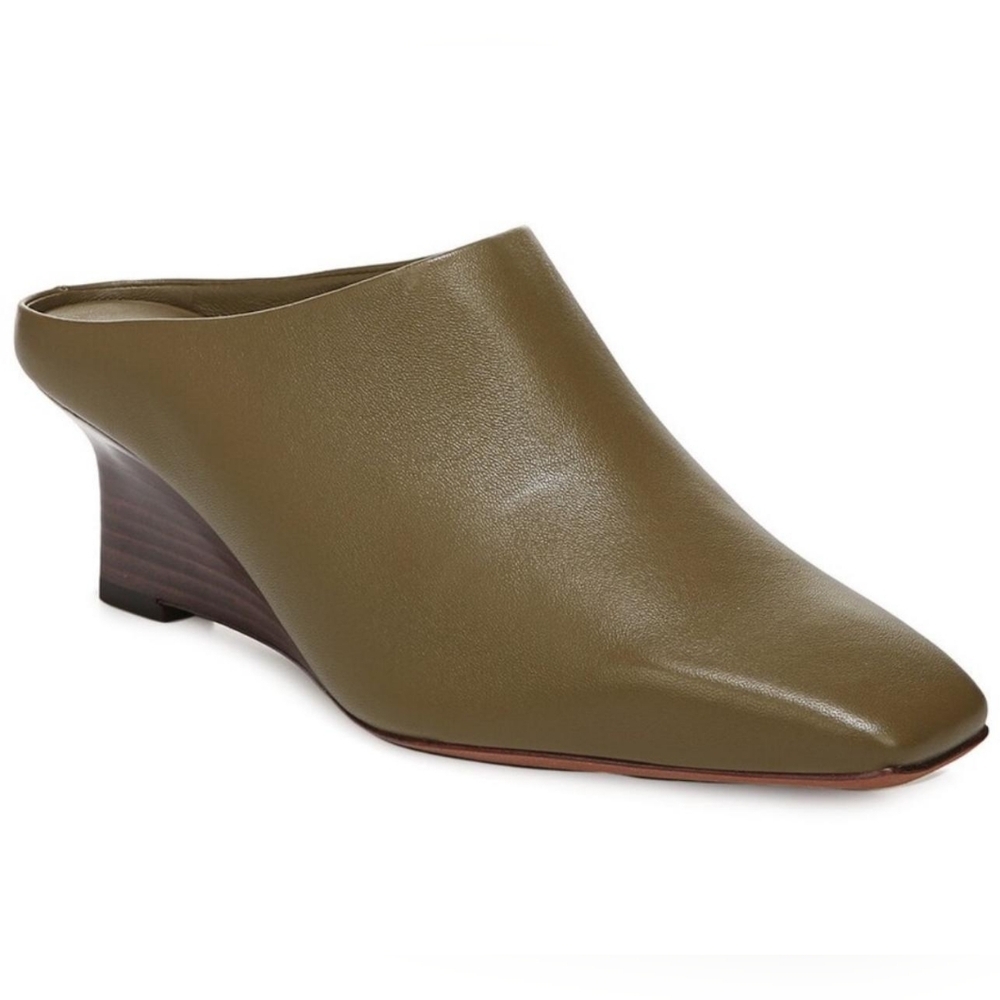 NWB VINCE. GENUINE LEATHER BENITA,‎ CYPRESS LE Wedge Mules Slip-On Styling Sz 8